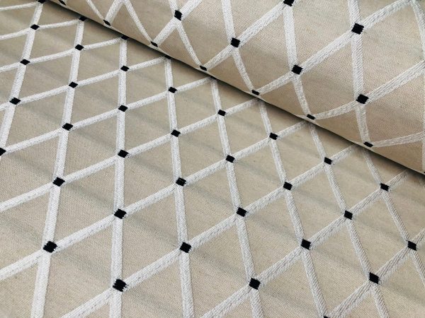 Linen Look NATURAL Embroidered Rhombus Culla Fabric Furnishing Curtain Upholstery Dressmaking Cotton Lurex Material 55"/140cm Wide Canvas