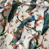 Peacock Bird Fabric Floral Garden Furnishing, Curtains, Upholstery Material - 55"/140cm Wide - Peach & Turquoise - Image 2
