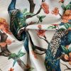 Peacock Bird Fabric Floral Garden Furnishing, Curtains, Upholstery Material - 55"/140cm Wide - Peach & Turquoise - Image 5