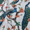 Peacock Bird Fabric Floral Garden Furnishing, Curtains, Upholstery Material - 55"/140cm Wide - Peach & Turquoise - Image 6