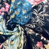 Peacock Bird Fabric - Floral Pink Peony Garden Furnishing, Curtains, Upholstery Material - 55"/140cm Wide - BLACK & Blue - Image 3