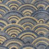 Rainbow Fan Diamond Art Deco Peacock Fan Damask Fabric - Furnishing, Curtains, Upholstery Material - 55"/140cm Wide - Blue & Mustard