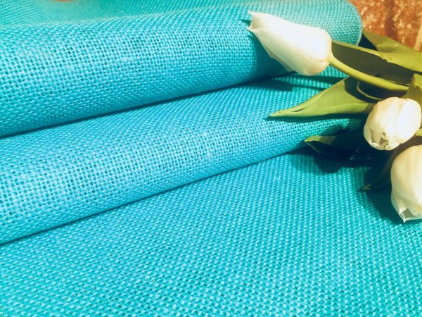 TURQUOISE Dyed HESSIAN 100% JUTE Fabric Sacking Material 10oz Fine Natural Burlap for Wedding, Table Runner, Curtains - 150cm or 59" Wide