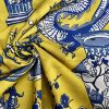 BLUE Chinese Dragon Digitally Printed Fabric Asian Porcelain Motif Material Home Decor Curtain Upholstery 140cm or 55" wide - Mustard & Blue - Image 4