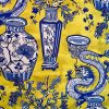 BLUE Chinese Dragon Digitally Printed Fabric Asian Porcelain Motif Material Home Decor Curtain Upholstery 140cm or 55" wide - Mustard & Blue - Image 5
