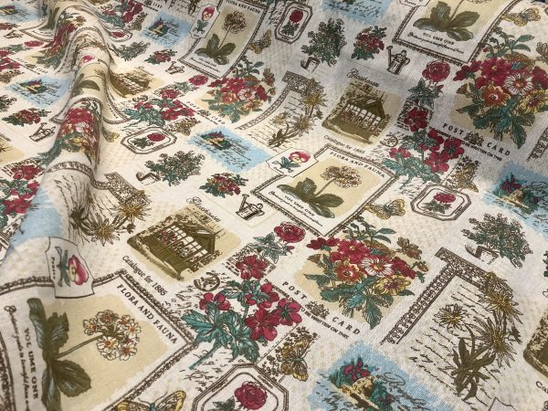 Botanic Garden Cotton Linen Blend Fabric Natural Vintage Look Floral Printed Material Home Decor Curtain Upholstery- 59"/150cm Wide Canvas - Image 3