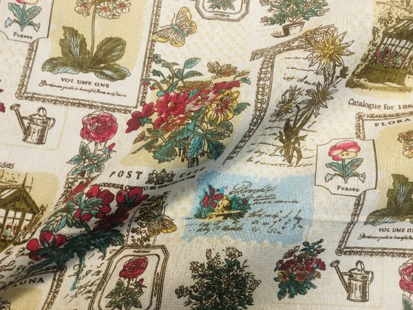 Botanic Garden Cotton Linen Blend Fabric Natural Vintage Look Floral Printed Material Home Decor Curtain Upholstery- 59"/150cm Wide Canvas - Image 5