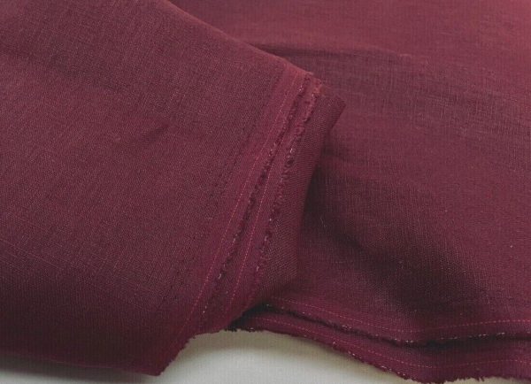 Pure Plain Soft Linen Fabric Material -  100% Linens Textile for Home Decor, Curtains, Clothes - 140cm wide - Plain BURGUNDY Red
