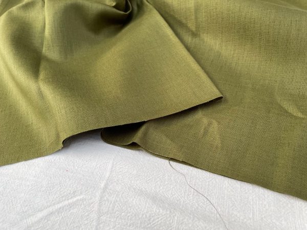 Pure Plain Soft Linen Fabric Material -  100% Linen for Home Decor, Curtains, Clothes - 140cm wide - Plain Khaki Green Linen