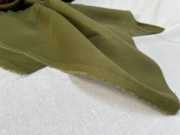 Pure Plain Soft Linen Fabric Material -  100% Linen for Home Decor, Curtains, Clothes - 140cm wide - Plain Khaki Green Linen - Image 2