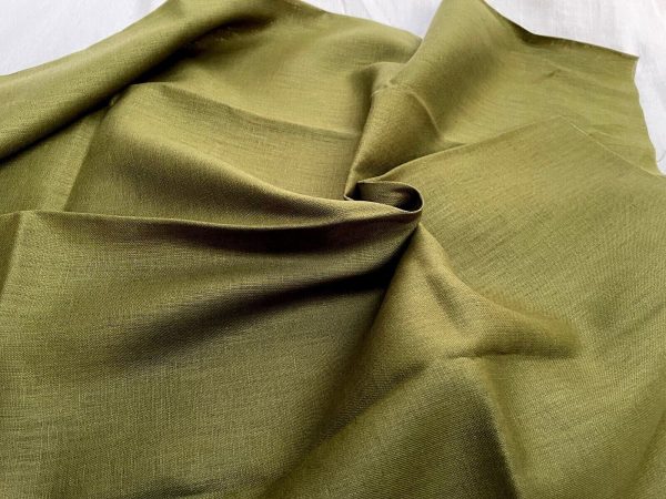 Pure Plain Soft Linen Fabric Material -  100% Linen for Home Decor, Curtains, Clothes - 140cm wide - Plain Khaki Green Linen - Image 3