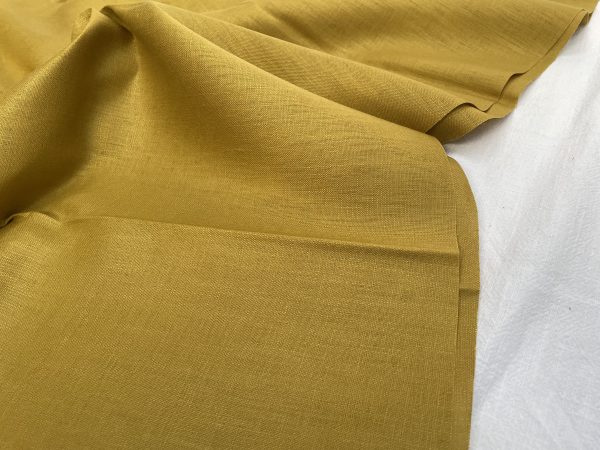Pure Plain Soft Linen Fabric Material -  100% Linen for Home Decor, Curtains, Clothes - 140cm wide - Plain Mustard Yellow - Image 2