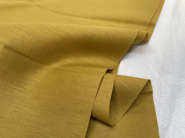 Pure Plain Soft Linen Fabric Material -  100% Linen for Home Decor, Curtains, Clothes - 140cm wide - Plain Mustard Yellow - Image 3