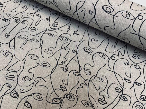 Picasso Faces Digitally Printed Fabric Furnishing Curtain Upholstery Dressmaking Cotton Material 110" or 280cm EXTRA Wide Canvas