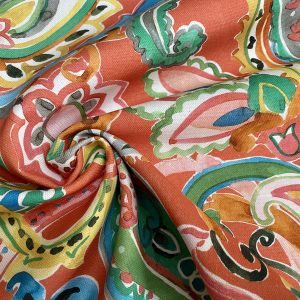 RED Paisley Fabric Summer Digitally Printed Floral Material Home Decor Curtain Upholstery 140cm or 55" wide - Multicoloured