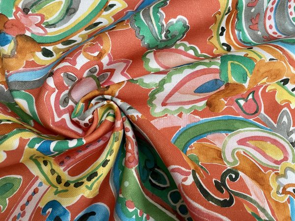 RED Paisley Fabric Summer Digitally Printed Floral Material Home Decor Curtain Upholstery 140cm or 55" wide - Multicoloured