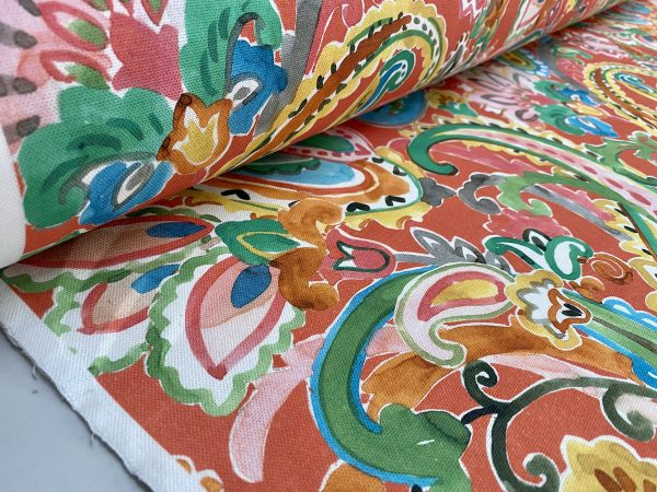 RED Paisley Fabric Summer Digitally Printed Floral Material Home Decor Curtain Upholstery 140cm or 55" wide - Multicoloured - Image 4