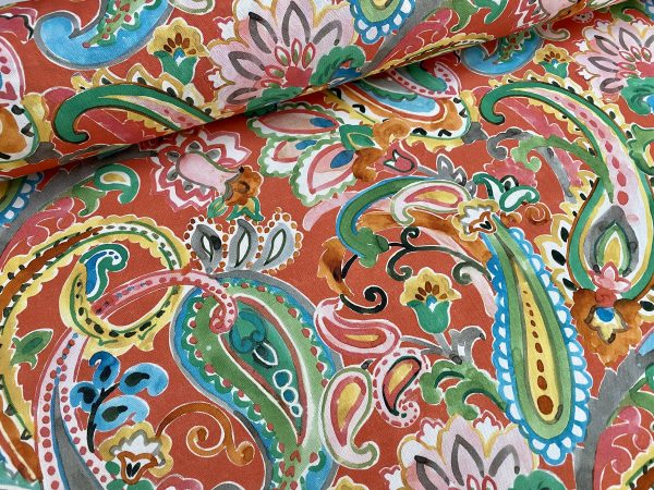 RED Paisley Fabric Summer Digitally Printed Floral Material Home Decor Curtain Upholstery 140cm or 55" wide - Multicoloured - Image 5