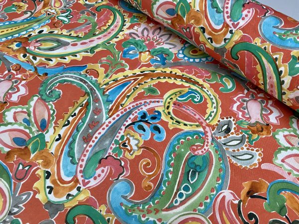 RED Paisley Fabric Summer Digitally Printed Floral Material Home Decor Curtain Upholstery 140cm or 55" wide - Multicoloured - Image 6