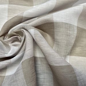 100% Linen Gingham Checked Fabric Plaid Material Buffalo Check Yarn Dressmaking, Curtains - 150cm wide - LIGHT GREY & WHITE Checks