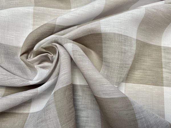 100% Linen Gingham Checked Fabric Plaid Material Buffalo Check Yarn Dressmaking, Curtains - 150cm wide - LIGHT GREY & WHITE Checks