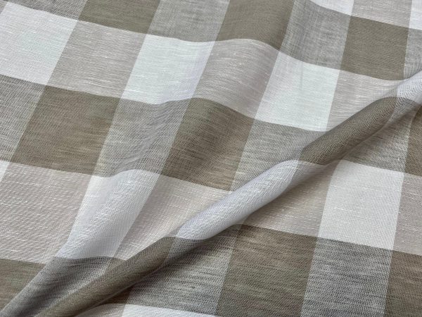 100% Linen Gingham Checked Fabric Plaid Material Buffalo Check Yarn Dressmaking, Curtains - 150cm wide - LIGHT GREY & WHITE Checks - Image 2