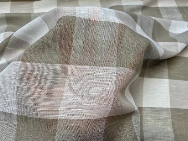 100% Linen Gingham Checked Fabric Plaid Material Buffalo Check Yarn Dressmaking, Curtains - 150cm wide - LIGHT GREY & WHITE Checks - Image 3