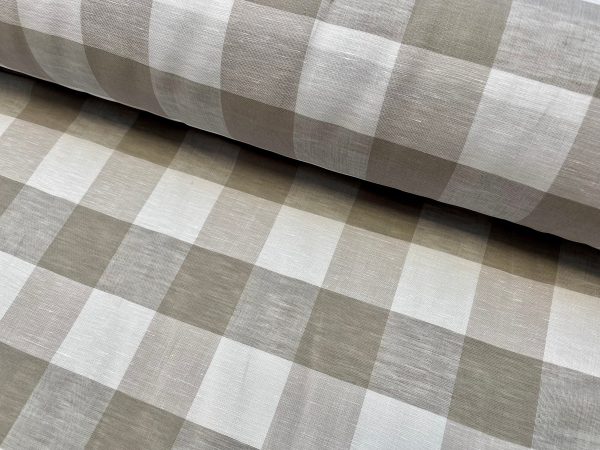 100% Linen Gingham Checked Fabric Plaid Material Buffalo Check Yarn Dressmaking, Curtains - 150cm wide - LIGHT GREY & WHITE Checks - Image 4