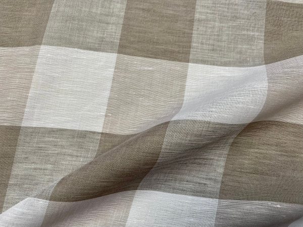 100% Linen Gingham Checked Fabric Plaid Material Buffalo Check Yarn Dressmaking, Curtains - 150cm wide - LIGHT GREY & WHITE Checks - Image 5
