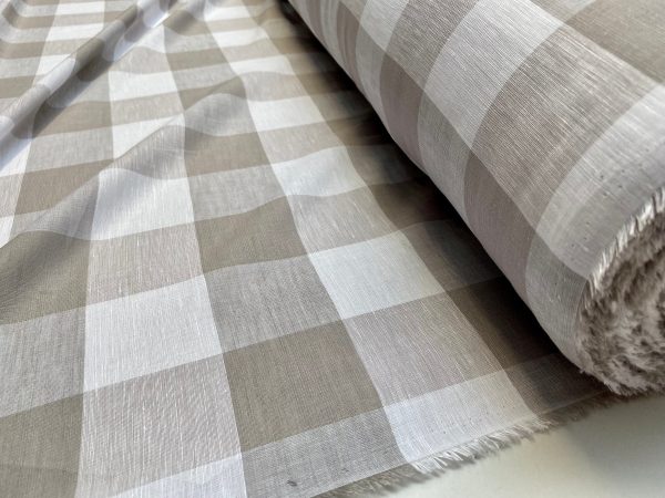 100% Linen Gingham Checked Fabric Plaid Material Buffalo Check Yarn Dressmaking, Curtains - 150cm wide - LIGHT GREY & WHITE Checks - Image 6