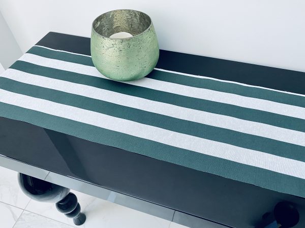 GREEN & WHITE Striped Teflon Table Runner For Events, Weddings, Home decor, Water Repellent - 12'' wide - Any Length - Image 2
