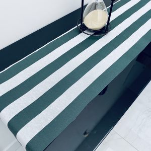 GREEN & WHITE Striped Teflon Table Runner For Events, Weddings, Home decor, Water Repellent - 12'' wide - Any Length