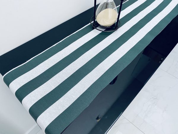 GREEN & WHITE Striped Teflon Table Runner For Events, Weddings, Home decor, Water Repellent - 12'' wide - Any Length
