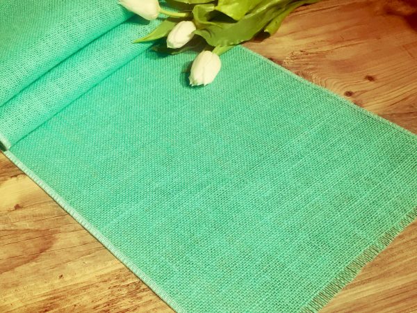 MINT GREEN Rustic Burlap Jute Runners For Events, Weddings, Home - Jute Hessian Table Runner - 12'' or 30cm Wide