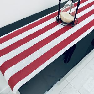 RED & WHITE Striped Teflon Table Runner For Events, Weddings, Home decor, Water Repellent - 12'' wide - Any Length