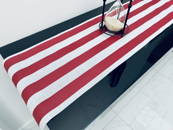 RED & WHITE Striped Teflon Table Runner For Events, Weddings, Home decor, Water Repellent - 12'' wide - Any Length