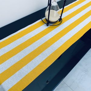 YELLOW & WHITE Striped Teflon Table Runner For Events, Weddings, Home decor, Water Repellent - 12'' wide - Any Length