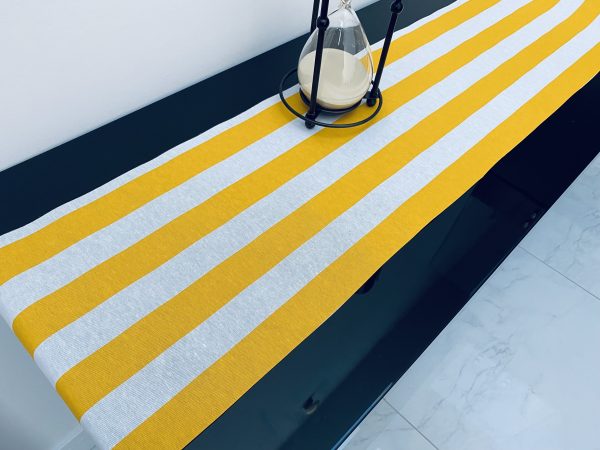 YELLOW & WHITE Striped Teflon Table Runner For Events, Weddings, Home decor, Water Repellent - 12'' wide - Any Length