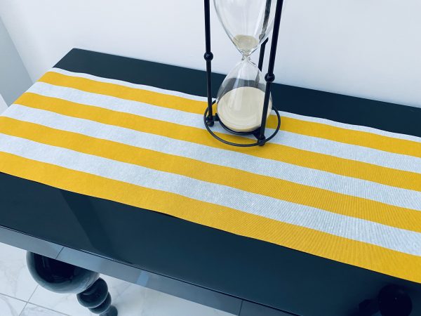 YELLOW & WHITE Striped Teflon Table Runner For Events, Weddings, Home decor, Water Repellent - 12'' wide - Any Length - Image 3