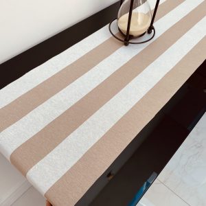 BEIGE & WHITE Striped Teflon Table Runner For Events, Weddings, Home decor, Water Repellent - 12'' wide - Any Length