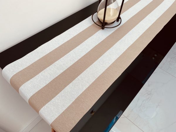 WHITE Striped Teflon Table Runner For Events, Weddings, Home decor, Water Repellent - 12'' wide - Any Length - Image 4