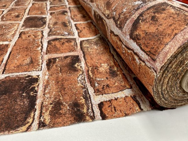 RED BRICK WALL Designer Curtain Upholstery cotton fabric material - 110"/280cm extra wide - Wall of Red Bricks Print Canvas - Image 6