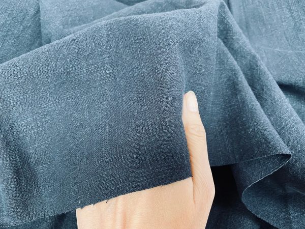 Black Stone Washed Pure Plain Linen Fabric Material - 100% Linens Home Decor Bedding Clothes Curtains - 55" 140cm Wide