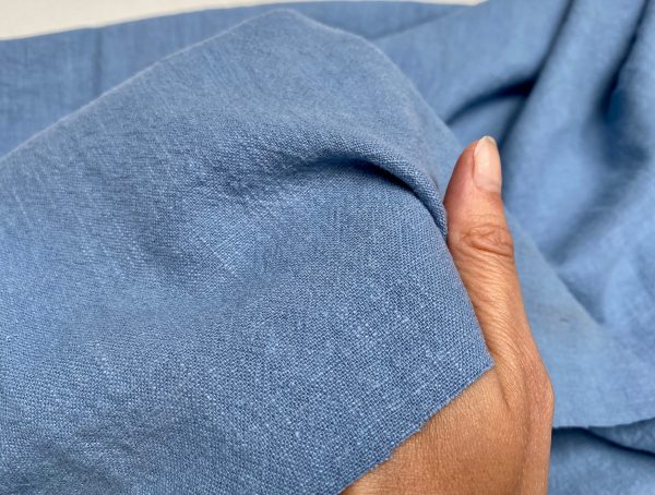 Denim Blue Stone Washed Pure Plain Linen Fabric Material - 100% Linens Home Decor Bedding Clothes Curtains - 55" 140cm Wide