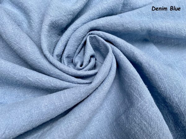 Denim Blue Stone Washed Pure Plain Linen Fabric Material - 100% Linens Home Decor Bedding Clothes Curtains - 55" 140cm Wide - Image 2