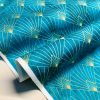Diamond Art Deco Rhombus Damask Peacock Fan Fabric - Furnishing, Curtains, Upholstery Material - 55"/140cm Wide - Turquoise & Gold - Image 3