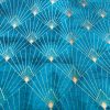 Diamond Art Deco Rhombus Damask Peacock Fan Fabric - Furnishing, Curtains, Upholstery Material - 55"/140cm Wide - Turquoise & Gold - Image 5