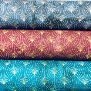 Diamond Art Deco Damask Peacock GOLD Fan Fabric - Furnishing, Curtains, Upholstery Material - 55"/140cm Wide