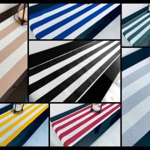 WHITE Striped Teflon Table Runner For Events, Weddings, Home decor, Water Repellent - 12'' wide - Any Length