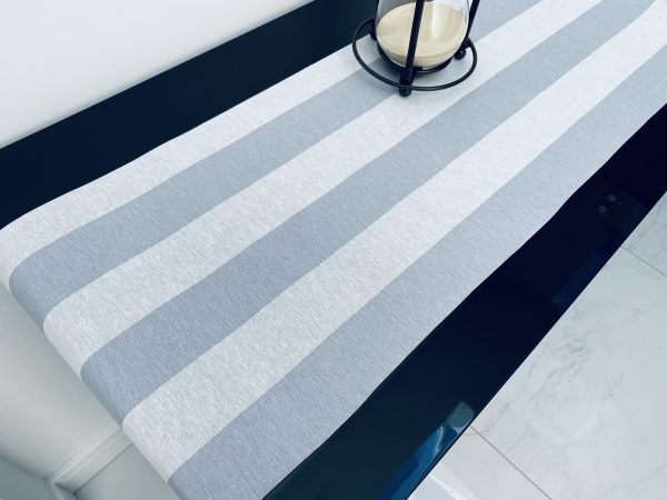 WHITE Striped Teflon Table Runner For Events, Weddings, Home decor, Water Repellent - 12'' wide - Any Length - Image 2